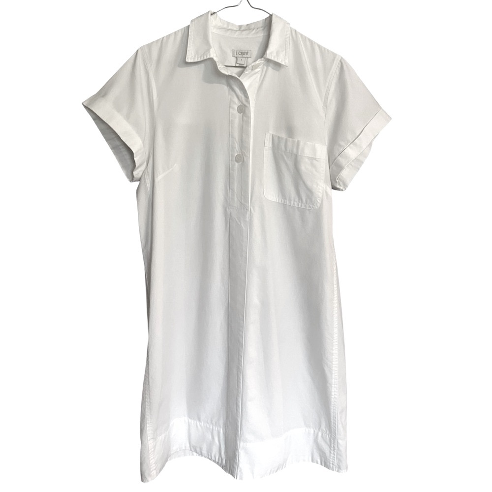 EUC J. CREW 100% Cotton White Button Front Short Sleeve Shift/Shirt Dress Size 6